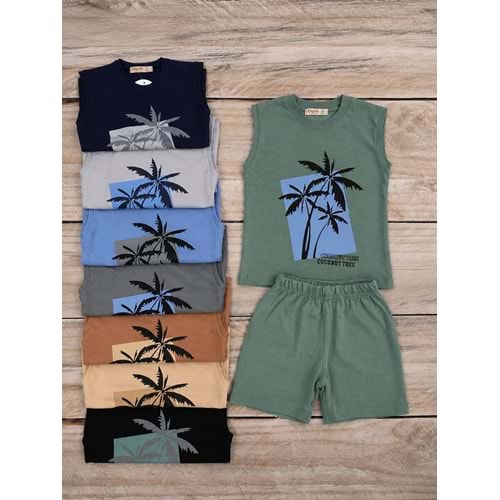 (3-7) Yaş DIGIDIK CUCUNUT TREE DESENLİ ASKILI ŞORTLU TAKIM