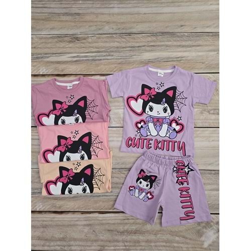 (2-8) Yaş ORIGINAL CUTE KITTY DESENLİ ŞORTLU TAKIM