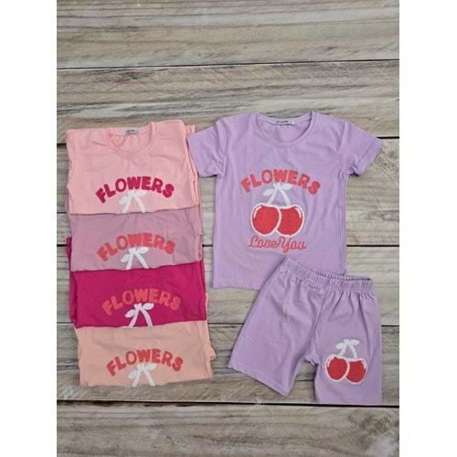 (4-8) Yaş POFIDIK FLOWERS DESENLİ ŞORTLU TAKIM