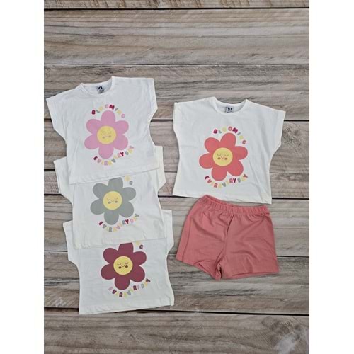 (1-4) Yaş VOİ BLOOMING EVERYDAY DESENLİ ŞORTLU TAKIM