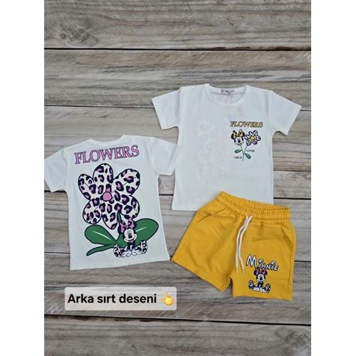 (3-10) Yaş DEFNECAN MİNNİE FLOWERS DESENLİ ŞORTLU TAKIM