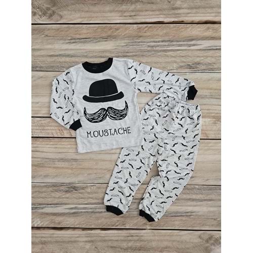 (4-5-6) Yaş MİNİ BİRD MOUSTACHE DESENLİ PİJAMA TAKIMI