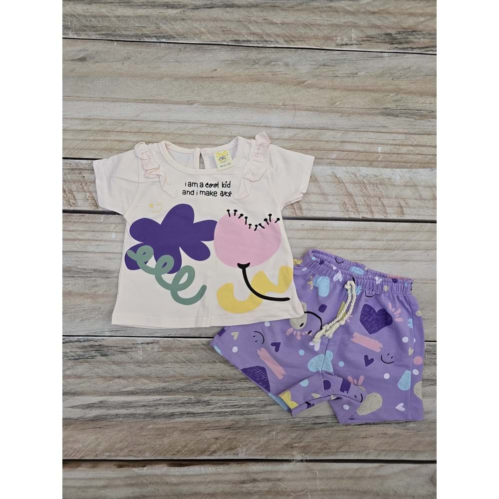 (6-18) Ay AİR BABY COOL KİD BASKILI ŞORTLU TAKIM - MOR - 6 AYLIK